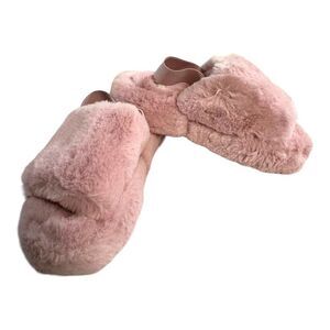 Crown & Ivy Women's AJ Strap Fur Slipper Size 6 Blush Pink Cozy & Cute 6 Medium